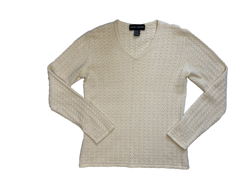 Randy Kemper 100% Cashmere Sweater Womens Medium Chevron Eyelet Vintage 90s